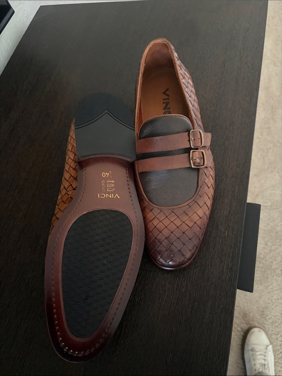 Vince Brown Woven Leather Double-Strap Loafers with Dark Apron size 40 main image 4
